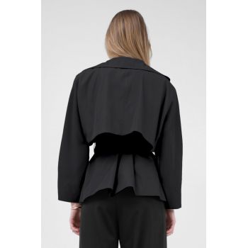 Trench negru scurt cu cordon in talie