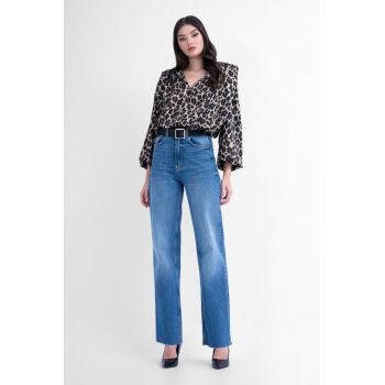 Bluza cu umeri drapati maneci bufante din animal print