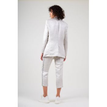 Pantalon din jacquard cu insertii argintii slim fit cu riz