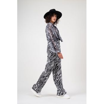 Pantalon wide leg din print zebrat