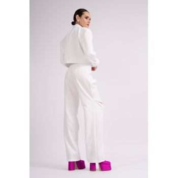 Pantaloni albi cu fermoare