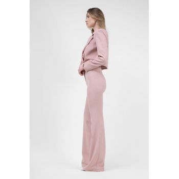 Pantaloni evazati din stofa roz pastel