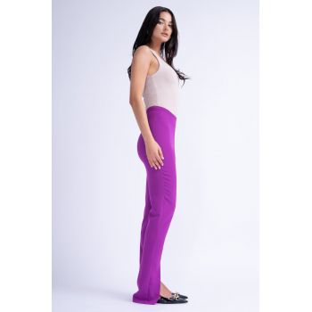 Pantaloni Mov Slim Fit cu Slit