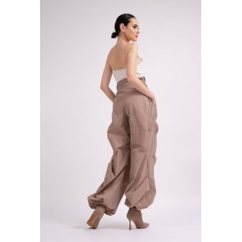 Pantaloni parachute din fas bej