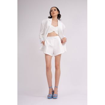 Sacou alb oversized cu umeri construiti