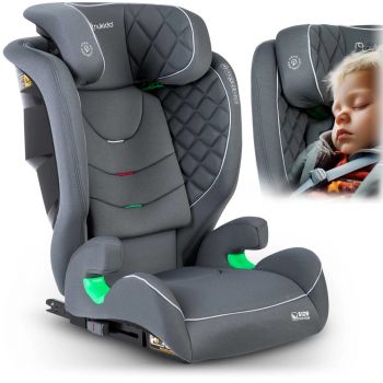 Scaun auto copii cu isofix,tetiera reglabila in 12 pozitii,husa detasabila,indicatori instalare centura,Protectie la impact lateral si certificare ECE R129 Nukido I-SIZE 100-150 cm Louis Gri