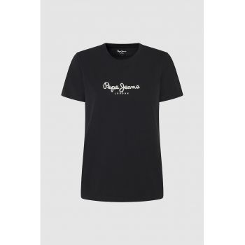 Tricou cu decolteu la baza gatului si imprimeu logo Fiore
