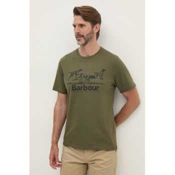 Barbour tricou din bumbac bărbați, culoarea verde, cu imprimeu, MTS1346