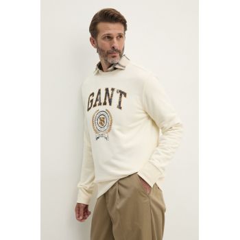 Gant bluza barbati, culoarea bej, cu imprimeu, 2015069