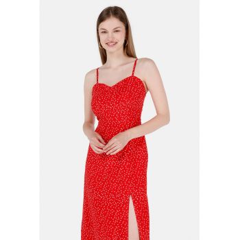 Rochie midi cu croiala dreapta si slit lateral
