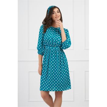 Rochie DY Fashion clos verde cu buline albe ieftina