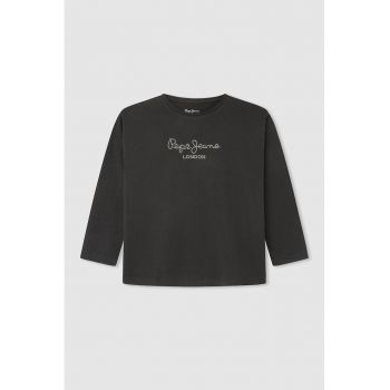 Bluza cu imprimeu logo si decolteu la baza gatului