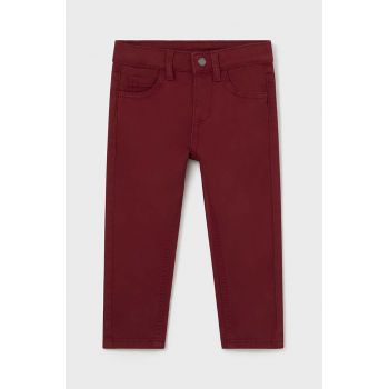 Mayoral pantaloni de bumbac pentru copii slim fit basic culoarea bordo, neted, 563