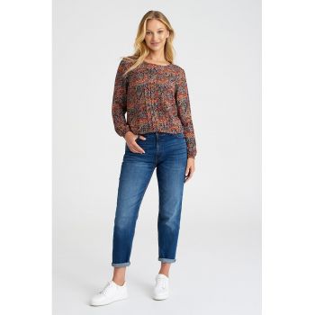 Bluza cu decolteu rotund si imprimeu floral
