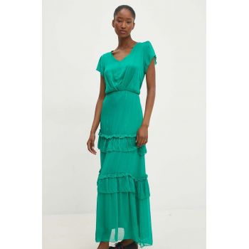 Answear Lab rochie din matase culoarea verde, maxi, evazati