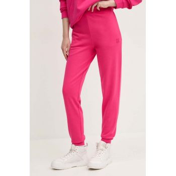 HUGO pantaloni de trening din bumbac culoarea roz, neted, 50522417