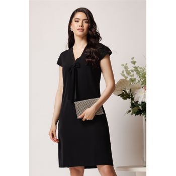 Rochie DY Fashion din triplu voal neagra cu funda la decolteu