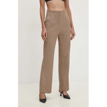 Answear Lab pantaloni femei, culoarea bej, drept, high waist