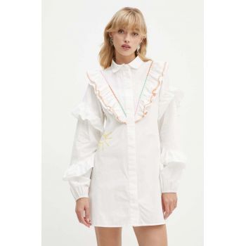 Never Fully Dressed rochie din bumbac Austin Mini culoarea alb, mini, evazati, NFDDR1436