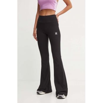 adidas Originals pantaloni Essential femei, culoarea negru, evazati, high waist, IW5727