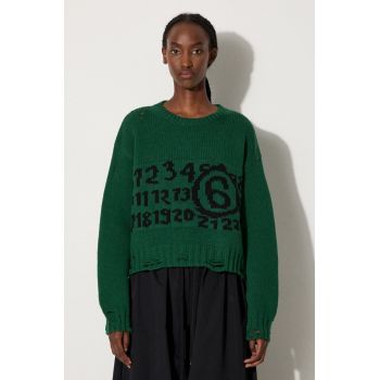 MM6 Maison Margiela pulover de lână femei, culoarea verde, călduros, S62HL0029.M13074 MM6 Maison Margiela pulover de lână femei, culoarea verde, călduros, S62HL0029.M13074