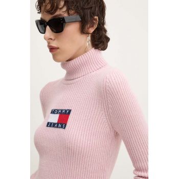 Tommy Jeans pulover din amestec de lana femei, culoarea roz, cu guler, DW0DW18678 ieftin