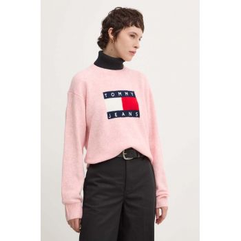 Tommy Jeans pulover din amestec de lana femei, culoarea roz, light, DW0DW18681 ieftin