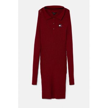 Tommy Jeans rochie culoarea bordo, mini, mulata, DW0DW18734 ieftina