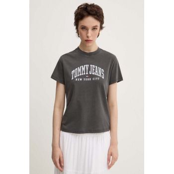 Tommy Jeans tricou din bumbac femei, culoarea gri, DW0DW19826 ieftin
