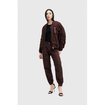 AllSaints pantaloni din in VAL culoarea bordo, fason cargo, high waist, W016TB