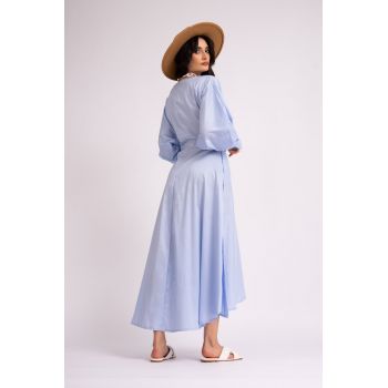 Rochie midi bleu tip camasa cu slituri in laterale