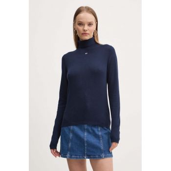 Tommy Jeans pulover femei, culoarea albastru marin, cu guler, DW0DW19686 ieftin