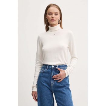 Tommy Jeans pulover femei, culoarea bej, cu guler, DW0DW19686 ieftin