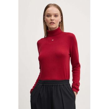 Tommy Jeans pulover femei, culoarea bordo, cu guler, DW0DW19686 ieftin Tommy Jeans pulover femei, culoarea bordo, cu guler, DW0DW19686 ieftin