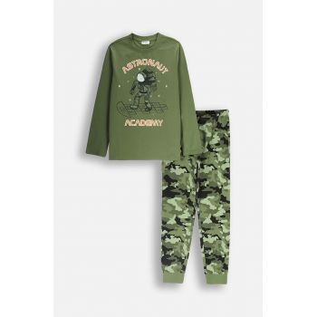 Coccodrillo pijamale de bumbac pentru copii culoarea verde, modelator, PYJAMAS