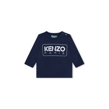 Kenzo Kids longsleeve din bumbac pentru bebeluși culoarea albastru marin, cu imprimeu, K60518