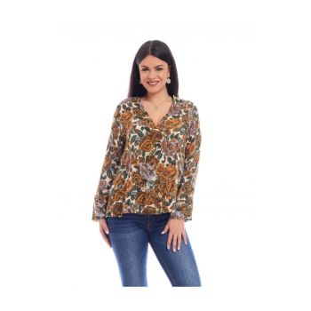 888132646-Bluza Dama Pliu cu Imprimeu Floral Maro