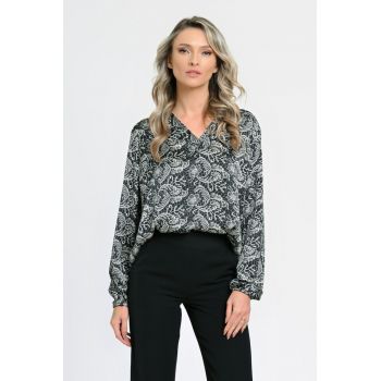 888144269-Bluza Dama cu Maneca lunga tip Kimono - Negru cu Alb stil Baroque