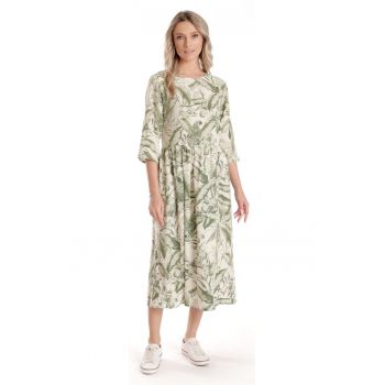 Rochie Lunga Dama V271 - crem cu imprimeu floral verde