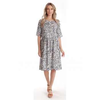 Rochie Medie Dama V274 - Imprimeu MicroFloral Bleu