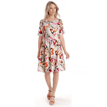 Rochie cu Volane Dama V278 - Crem cu Imprimeu Floral