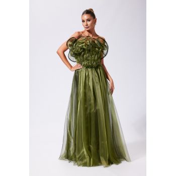 Rochie de ocazie premium din tull cu volane Sophisticated Vernil
