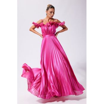 Rochie de ocazie premium cu volanase in partea superioara Phoenix Fucsia