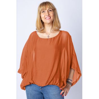 Bluza caramizie din matase naturala cu maneca fluture