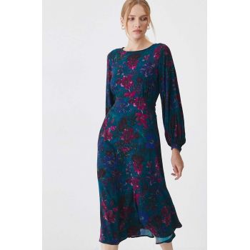 Medicine rochie culoarea turcoaz, midi, evazati ieftina