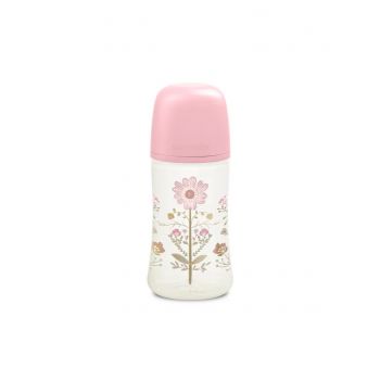 Set biberon 270 ml cu suzeta 0-6m si lantisor roz-gold premium