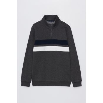 Bluza de trening din amestec de bumbac cu fenta cu fermoar