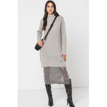 Rochie-pulover din amestec de lana cu model cu torsade