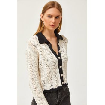 Cardigan din bumbac cu insertii contrastante