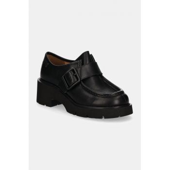Camper mocasini de piele Milah femei, culoarea negru, cu platforma, K201682-001